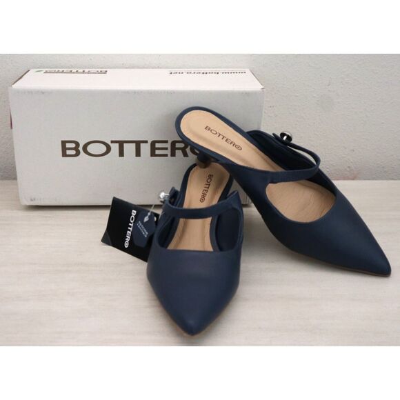 Bottero WMN Sz 6 Navy Blue Leather Botlivia Legacy Pointed Toe Kitten Heels - Picture 1 of 13